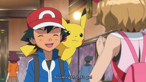 Ash agreeing to go shopping after Serena suggested to him that they go