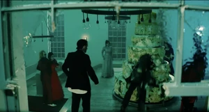 Astrid and the others seeing Wolf Jackson crash the wedding.