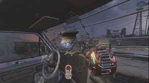 Dempsey, Nikolai, Richtofen, Takeo, Weaver, Grey, Carver and Maya putting T.E.D.D.'s head in The Ol' Tessie Truck.