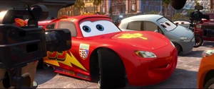 McQueen suddenly hearing Mater's voice calling to him.