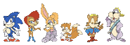 Sonic with his fellow Freedom Fighters, Sally, Bunnie, Tails, Antione and Rotor.