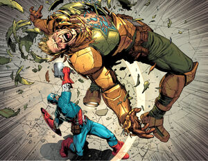 Captain America battling his alternate self from Earth-61311, Hydra Supreme.