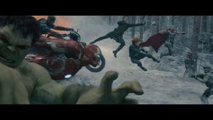Hulk fighting HYDRA in the opening of Age of Ultron