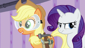 Applejack happy; Rarity frustrated S6E10