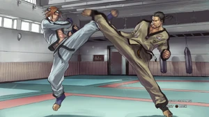 Baek puts Hwoarang in his most brutal and harsh type of training, on the latter's request.