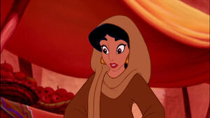 Jasmine going to play along with Aladdin's act.