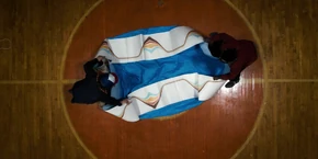 Lucas and Dustin trying to open up the pool.