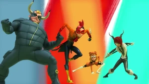 Rooster Bold with the other three new superheroes