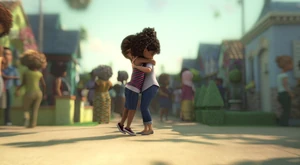 Lucy and Tip sharing a hug.