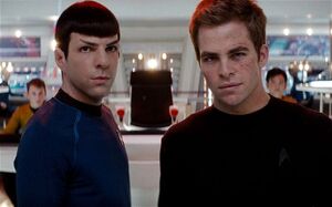 Kirk and Spock, listening to Nero.