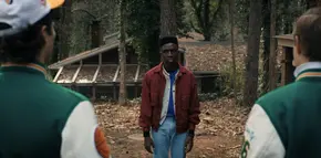 Lucas lying to his teammates, saying he was looking for clues.