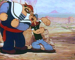 Popeye facing Bluto (Who's playing as Simbad the Sailor)