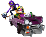 Waluigi along with Wario in Mario Kart: Double Dash!!.