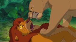 Nala pinning Simba during their fight