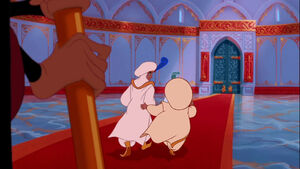 The Sultan allowing Prince Ali to stay at his palace as a guest until he find a way to get Jasmine to meet with him.