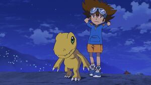 Taichi and Agumon walking (Night time - Ep. 47)