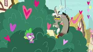 Discord taking notes in the bushes S8E10
