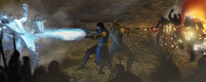 Scorpion and Sub-Zero fighting side by side