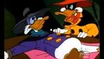 Darkwing Duck tied down by Negaduck