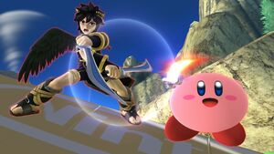 Dark Pit taunting with Kirby.