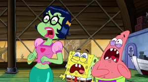 Mindy, SpongeBob and Patrick screaming