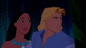 Pocahontas and John hearing voices approaching them.