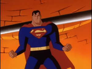 Superman faces Darkseid for his justice and for brainwashing him.
