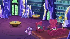 Rarity, Twilight, and Starlight in the Castle Library