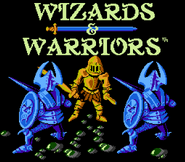 Kuros in shining armor engaged as he appears on the title screen of Wizards & Warriors