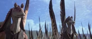 "Ouch time."-Tarpals seeing the droid army march towards their shield.