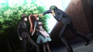 Chisa protects Hajime from Juzo's punch