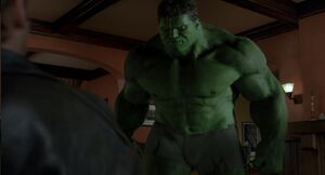 Hulk's heroic stare as he glares at Talbot before kicking him out.