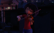 Yi playing on her dad's violin.