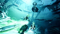 Cloud defending Aerith from Sephiroth.