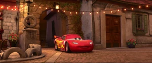 During a celebration held by Luigi and Guido's family, McQueen does not join in on the festivities due to still feeling guilty for his fight with Mater.