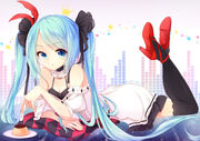 Vocaloid blue eyes blue hair dress hatsune miku long hair thighhighs twintails vocaloid world is mine vocaloid 2100x1485