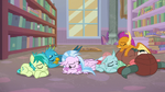 Young Six sleep on the library floor S8E22