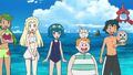 Ash, Lana, Mallow, Lillie and Sophocles in Beach