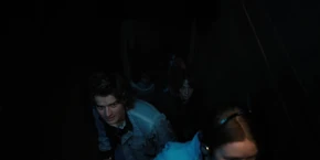 Lucas, Nancy, Robin, and Steve going up the attic.