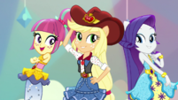 Sour Sweet, AJ, and Rarity pose together EGS1