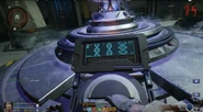 Weaver, Grey, Carver and Maya uses The Essence Vial of Samuel and Mary Richtofen on The Elevator Lift Machine attached to The Sentinel Artifact.