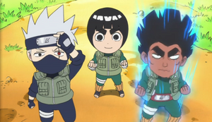 Kakashi and Guy save Lee, and Lee changed from his Kakashi attire back to his regular Guy style