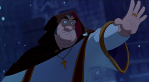 The Archdeacon stops Frollo from drowning Quasimodo