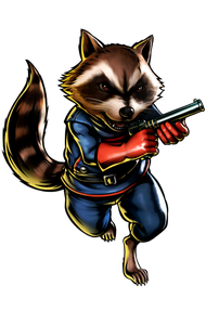 Rocket Raccoon as he appears in Ultimate Marvel vs. Capcom 3.