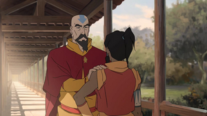 Tenzin reassuring Korra