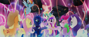 Twilight Sparkle and princesses in a group hug MLPTM