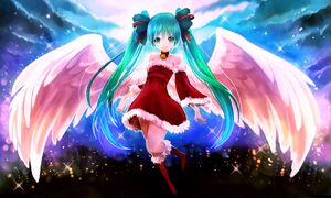 Konachan-com-151064-arie9-bow-christmas-clouds-dress-green eyes-hatsune miku-long hair-moon-night-twintails-vocaloid-wings