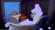 Meeko barges into Percy's bath