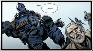 Mace, Alex and Mara apprehend Menendez after taking out the Cordis Die Pilot in the helicopter.