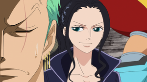 Nico Robin smirking at Zoro